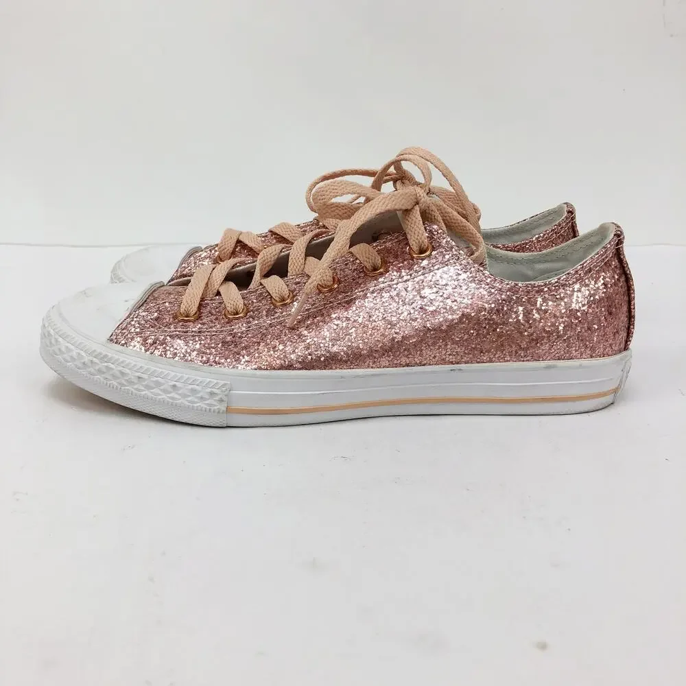 Converse Girls All Star Chuck Taylor Sneaker Sz 5 Dust Pink Glitter Low Top